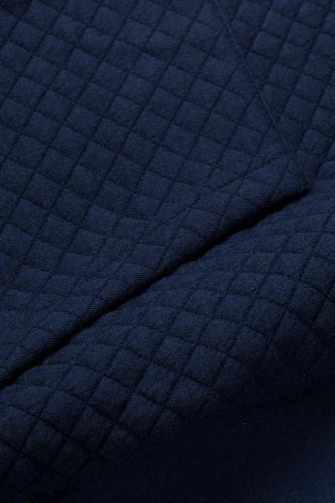 Navy Stand Neck Waffle Zip Up Sweatshirt