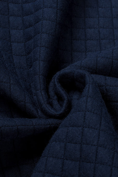 Navy Stand Neck Waffle Zip Up Sweatshirt