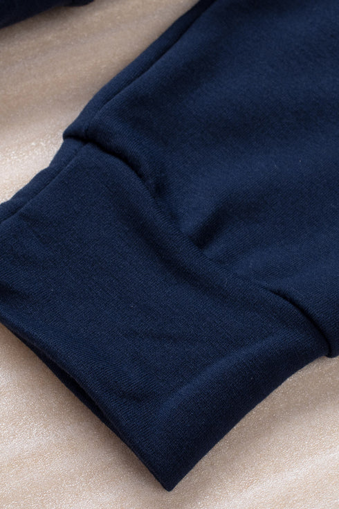 Navy Stand Neck Waffle Zip Up Sweatshirt