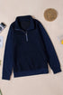 Navy Stand Neck Waffle Zip Up Sweatshirt