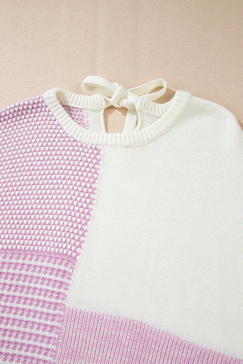 Neutral Colorblock Tie Back Sweater
