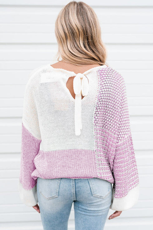 Neutral Colorblock Tie Back Sweater