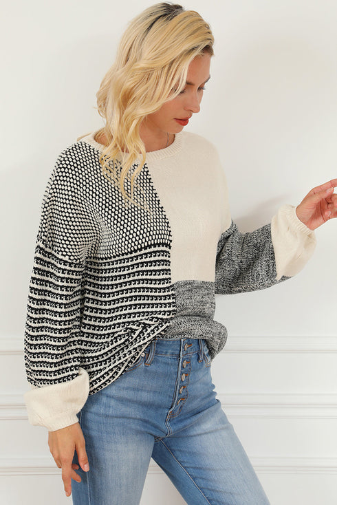 Neutral Colorblock Tie Back Sweater