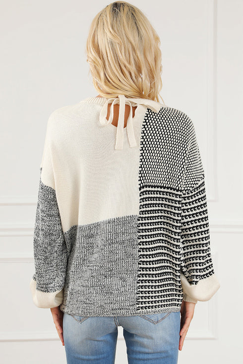 Neutral Colorblock Tie Back Sweater