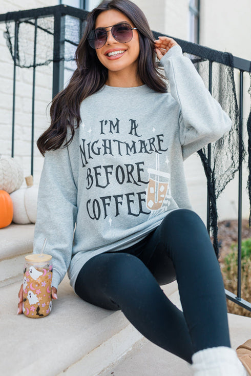 Nightmare Before Coffee Graphic Oversized Crew Neck Sweatshirt