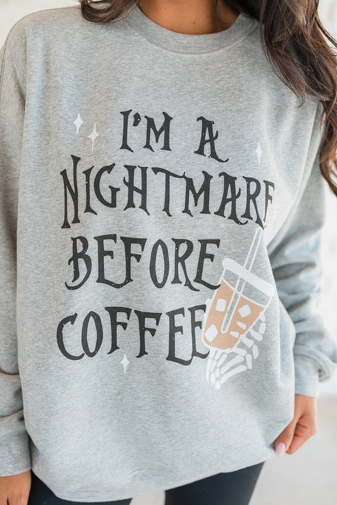 Nightmare Before Coffee Graphic Oversized Crew Neck Sweatshirt