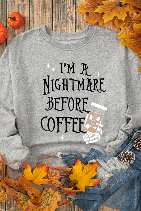 Nightmare Before Coffee Graphic Oversized Crew Neck Sweatshirt