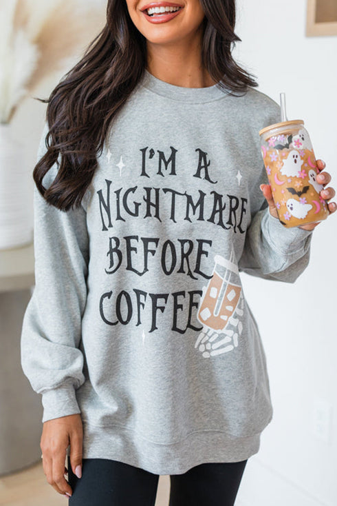Nightmare Before Coffee Graphic Oversized Crew Neck Sweatshirt