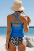 Notch Neckline Strappy Tankini Contrast High Waist Swimsuit
