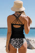 Notch Neckline Strappy Tankini Contrast High Waist Swimsuit