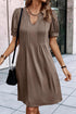 Notched Neck Pleated Puff Sleeve Shift T-shirt Dress