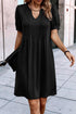 Notched Neck Pleated Puff Sleeve Shift T-shirt Dress