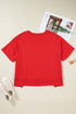 Notched Neck Seam Detail Patchwork Short Sleeve Top