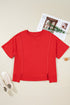 Notched Neck Seam Detail Patchwork Short Sleeve Top