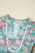 Notched Neckline Puff Sleeve Floral Print Woven Blouse