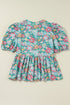 Notched Neckline Puff Sleeve Floral Print Woven Blouse