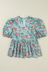 Notched Neckline Puff Sleeve Floral Print Woven Blouse
