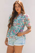 Notched Neckline Puff Sleeve Floral Print Woven Blouse