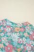 Notched Neckline Puff Sleeve Floral Print Woven Blouse