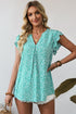 Notched Neckline Ruffle Sleeve Animal Print Viscose Blouse