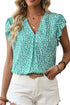 Notched Neckline Ruffle Sleeve Animal Print Viscose Blouse