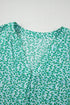 Notched Neckline Ruffle Sleeve Animal Print Viscose Blouse