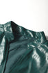 Notched V Neck Short Puff Sleeve Faux Leather Blouse