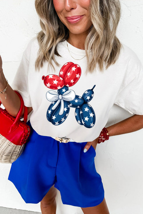 Novelty Balloon Dog Graphic Short Sleeve Cotton Blend Tee