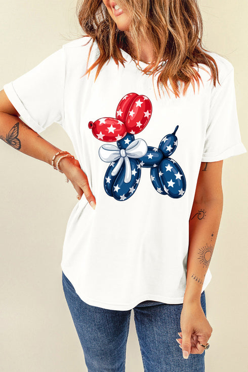 Novelty Balloon Dog Graphic Short Sleeve Cotton Blend Tee