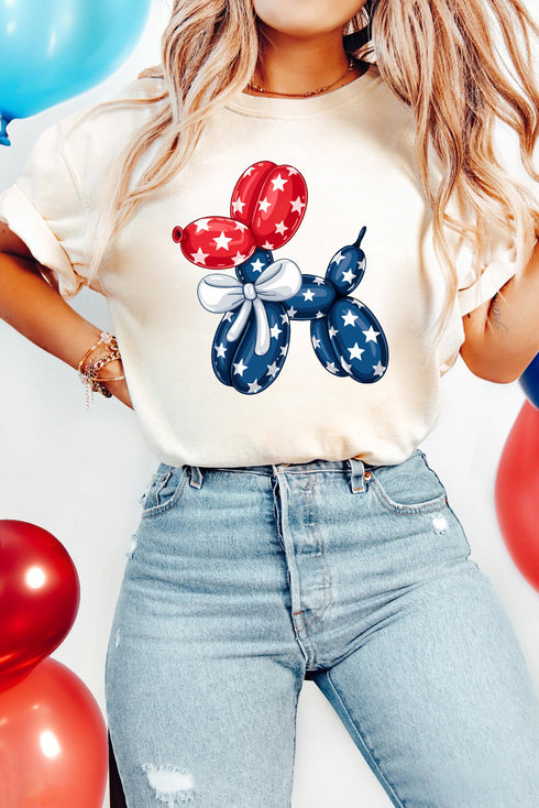 Novelty Balloon Dog Graphic Short Sleeve Cotton Blend Tee