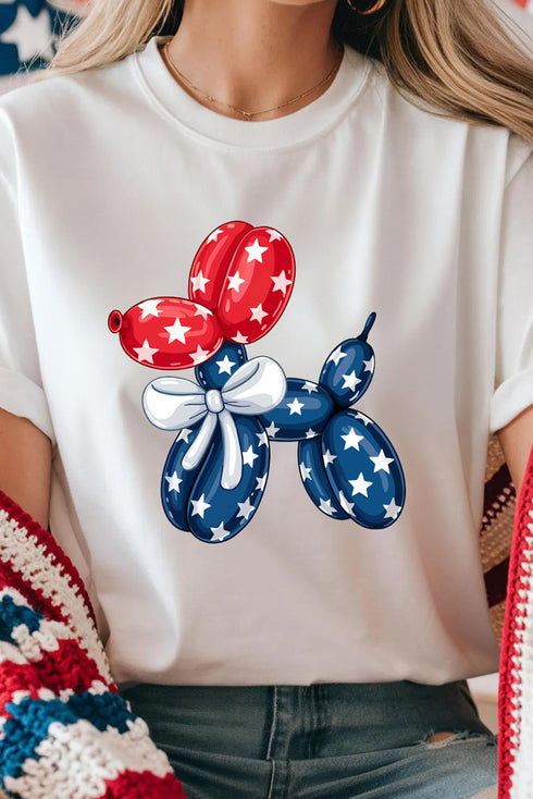 Novelty Balloon Dog Graphic Short Sleeve Cotton Blend Tee