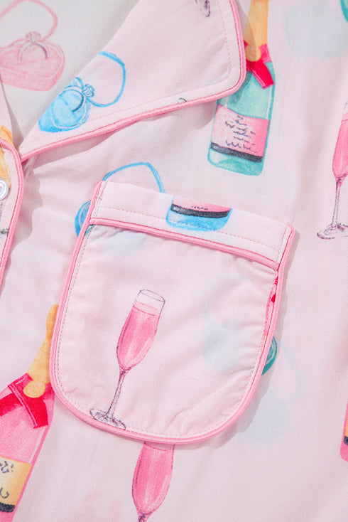 Novelty Bottle And Ring Print Pajama Set