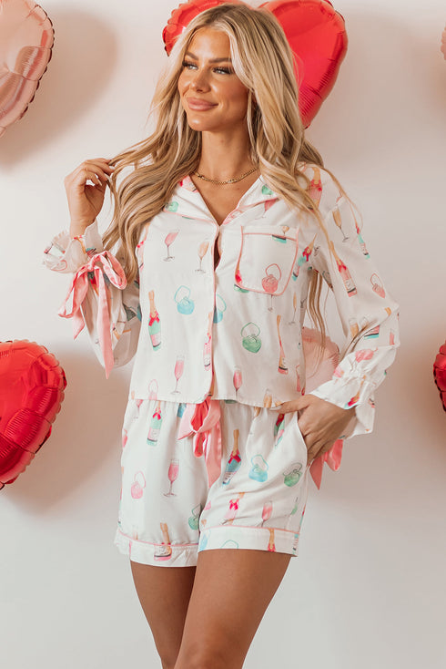 Novelty Bottle And Ring Print Pajama Set