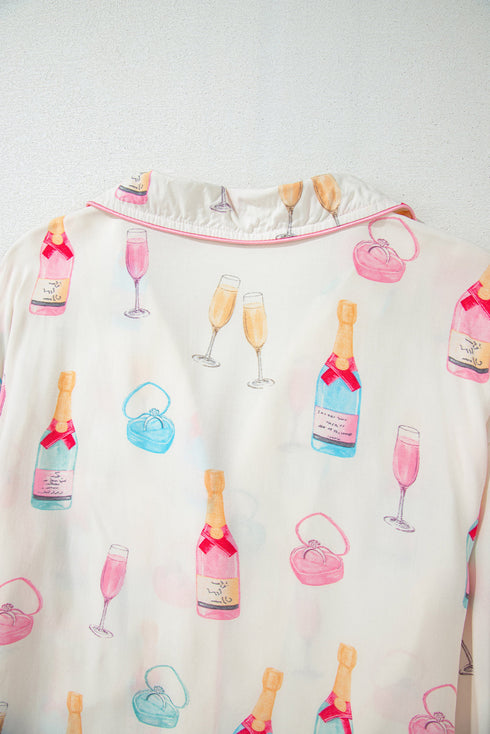 Novelty Bottle And Ring Print Pajama Set
