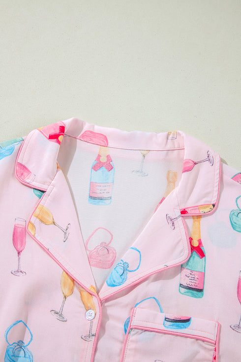 Novelty Bottle And Ring Print Pajama Set