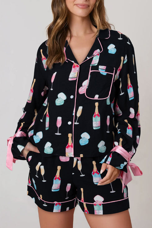 Novelty Bottle And Ring Print Pajama Set