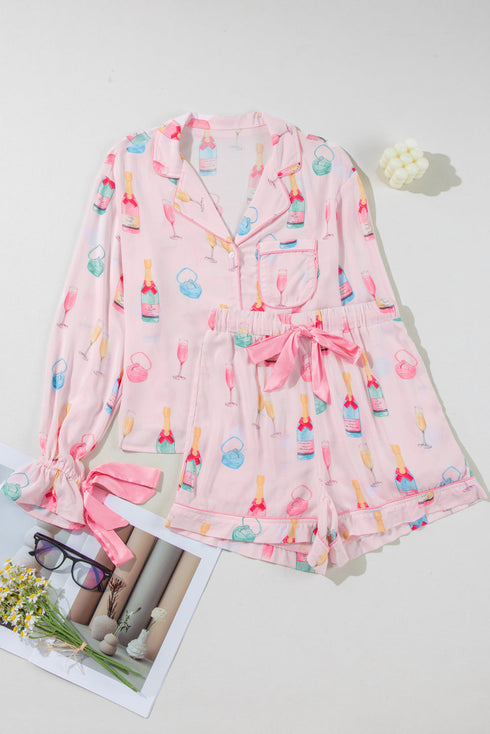 Novelty Bottle And Ring Print Pajama Set