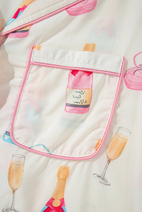 Novelty Bottle And Ring Print Pajama Set