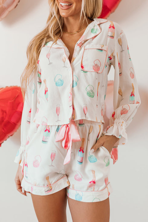 Novelty Bottle And Ring Print Pajama Set