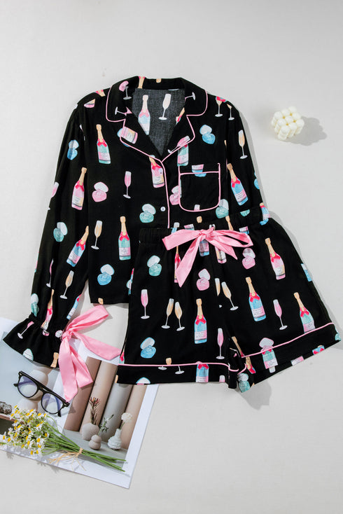 Novelty Bottle And Ring Print Pajama Set