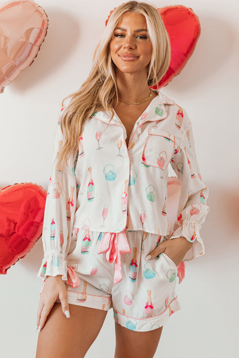 Novelty Bottle And Ring Print Pajama Set