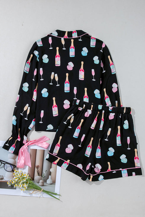 Novelty Bottle And Ring Print Pajama Set