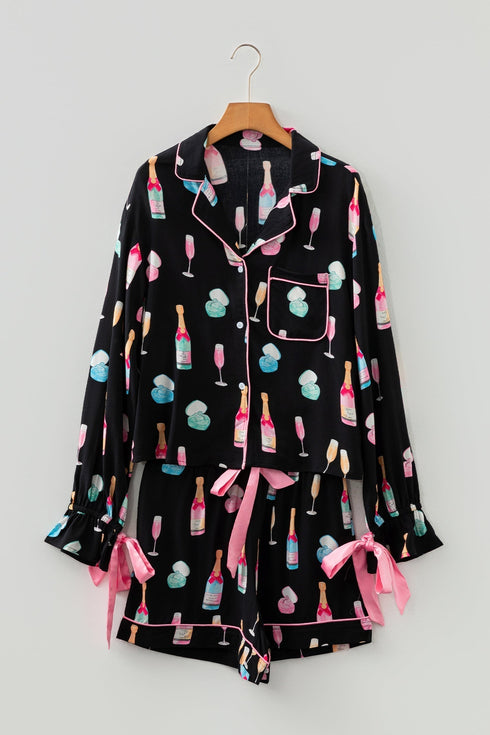 Novelty Bottle And Ring Print Pajama Set