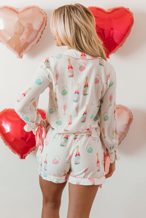 Novelty Bottle And Ring Print Pajama Set