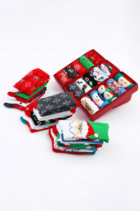 Novelty Cartoon Elk Print Cotton Crew Sock Set