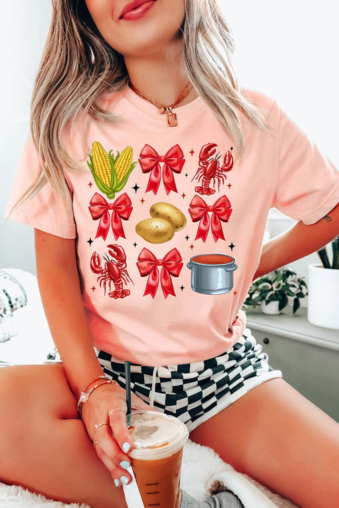 Novelty Crawfish Bow Graphic Print Short Sleeve Shirt