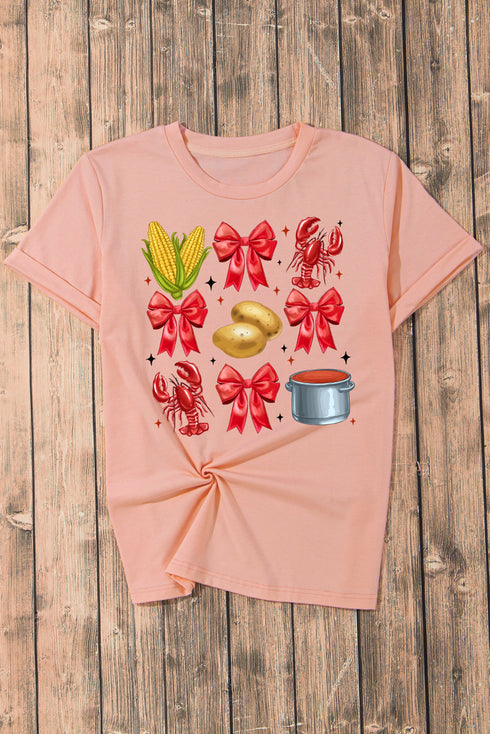Novelty Crawfish Bow Graphic Print Short Sleeve Shirt
