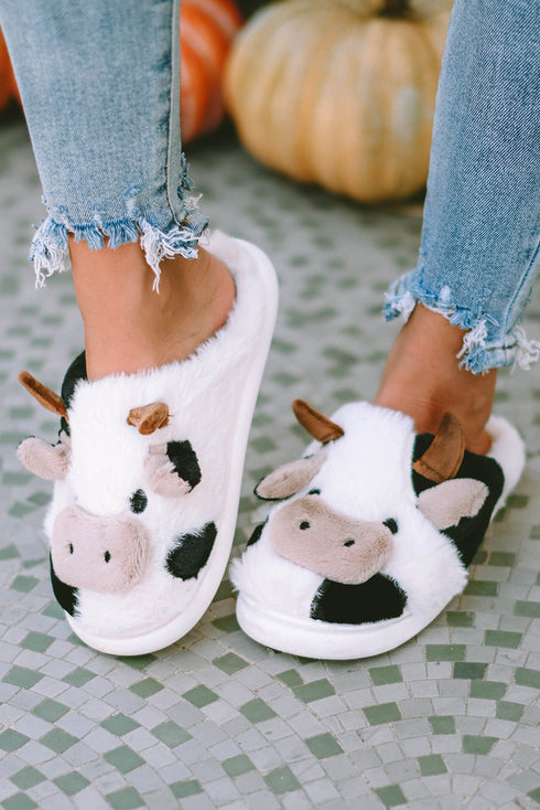 Novelty Farm Animal Plush Fleece Slip On Slippers
