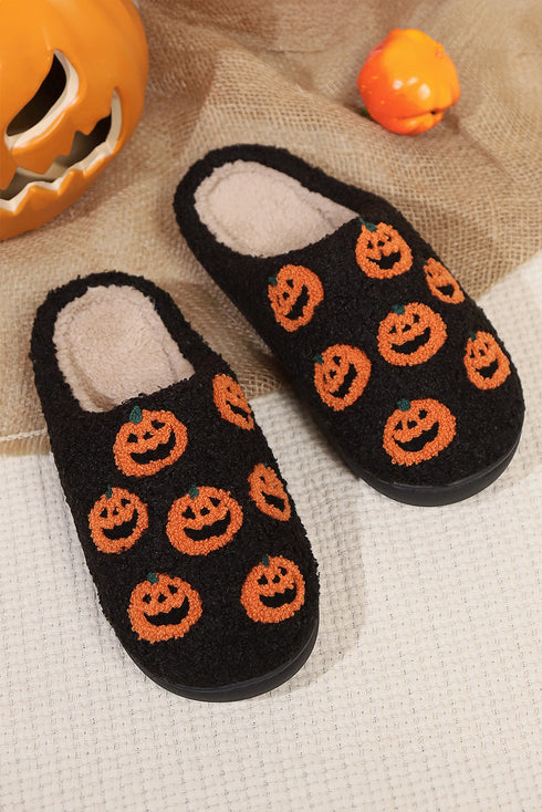 Novelty Jack O Lantern Plush Fleece House Slippers