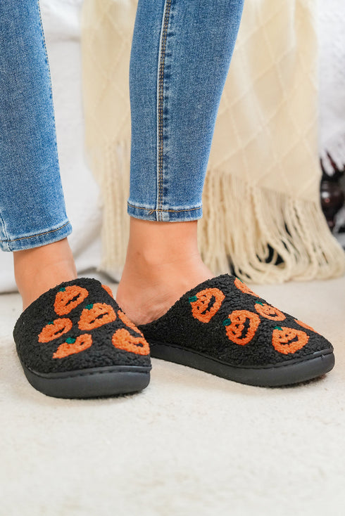 Novelty Jack O Lantern Plush Fleece House Slippers